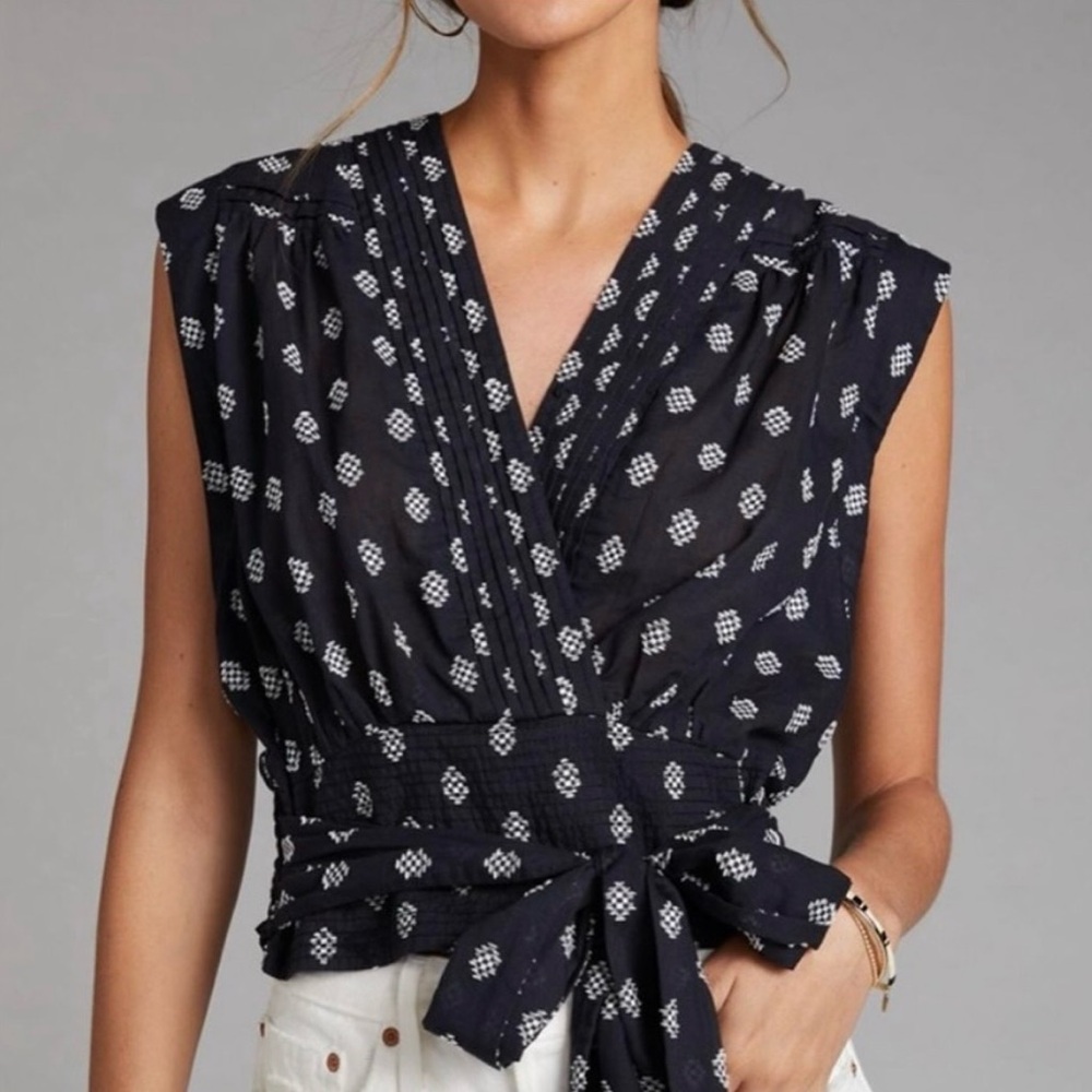 Anthropologie Tie-Waist Surplice Blouse